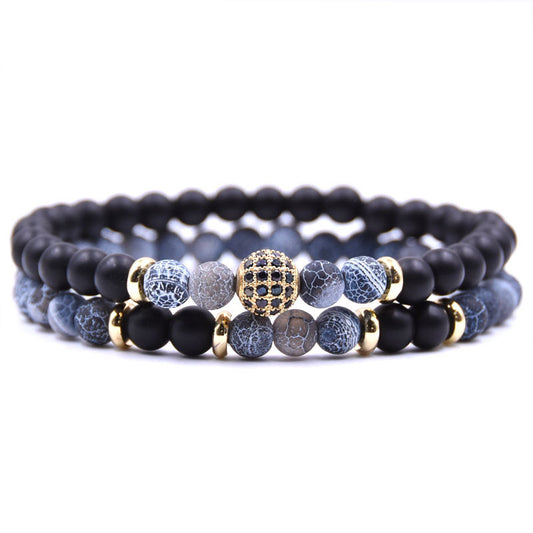 Black and Blue Beaded Bracelet Set with Gold Accents