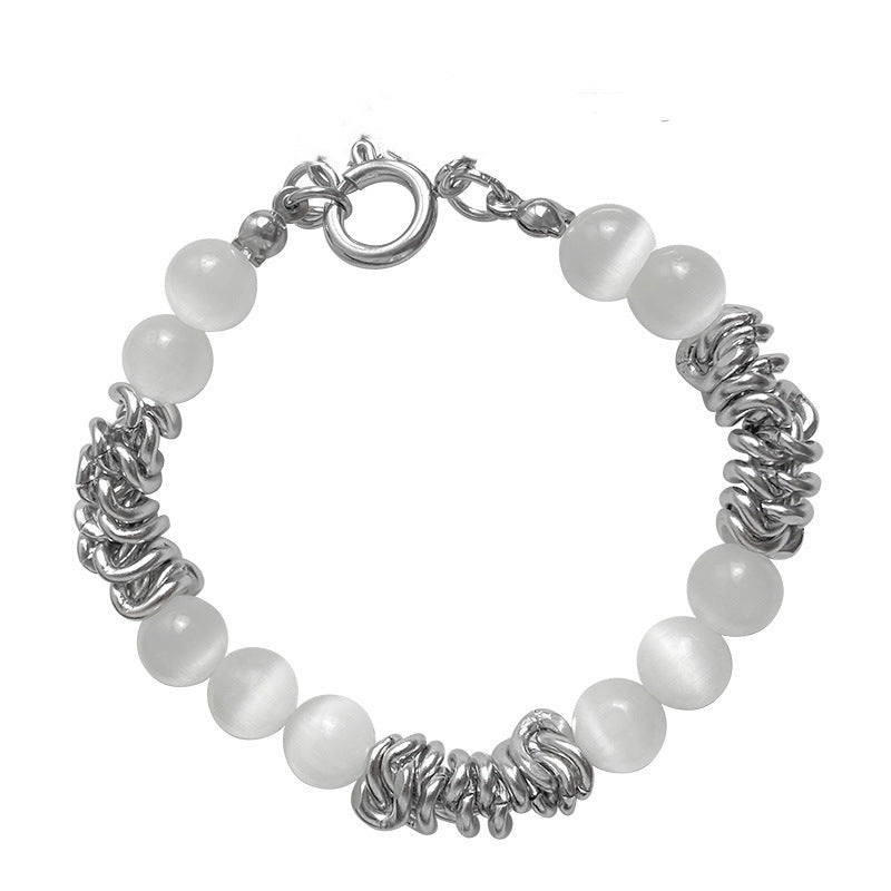 Stylish Chain Bracelet with White Beads | Modern Minimalist Design