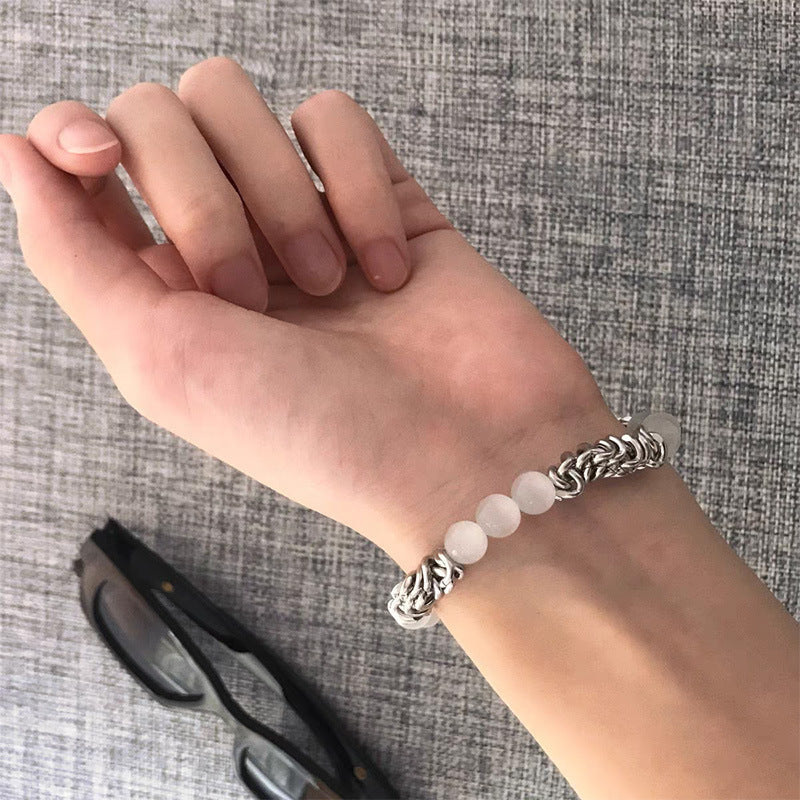 Stylish Chain Bracelet with White Beads | Modern Minimalist Design