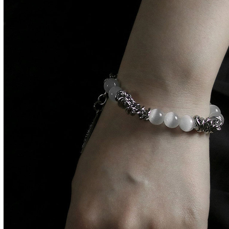 Stylish Chain Bracelet with White Beads | Modern Minimalist Design