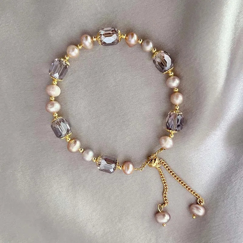 Pearl and Crystal Bracelet with Gold Tassel