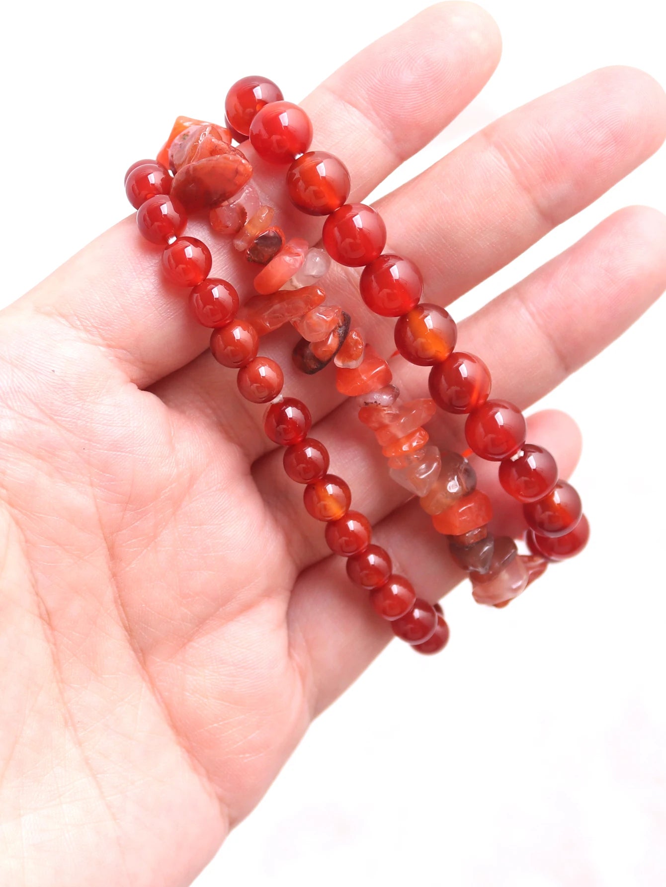 Carnelian Bracelet Set: Smooth & Chip Beads