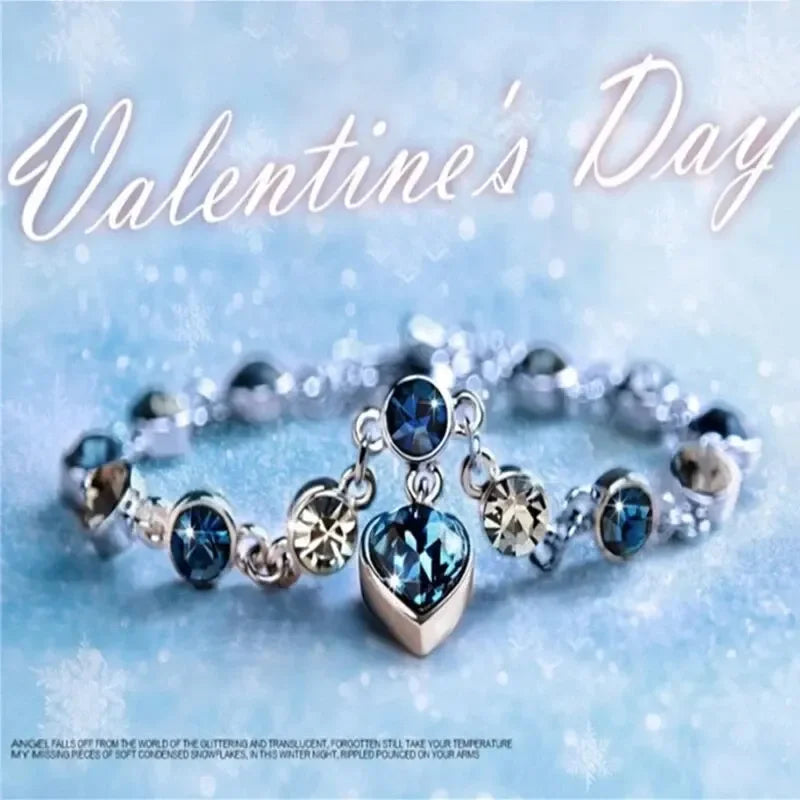 Silver Bracelet with Blue Crystal Heart - Romantic Gift