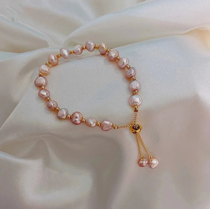 Pearl and Crystal Bracelet with Gold Tassel