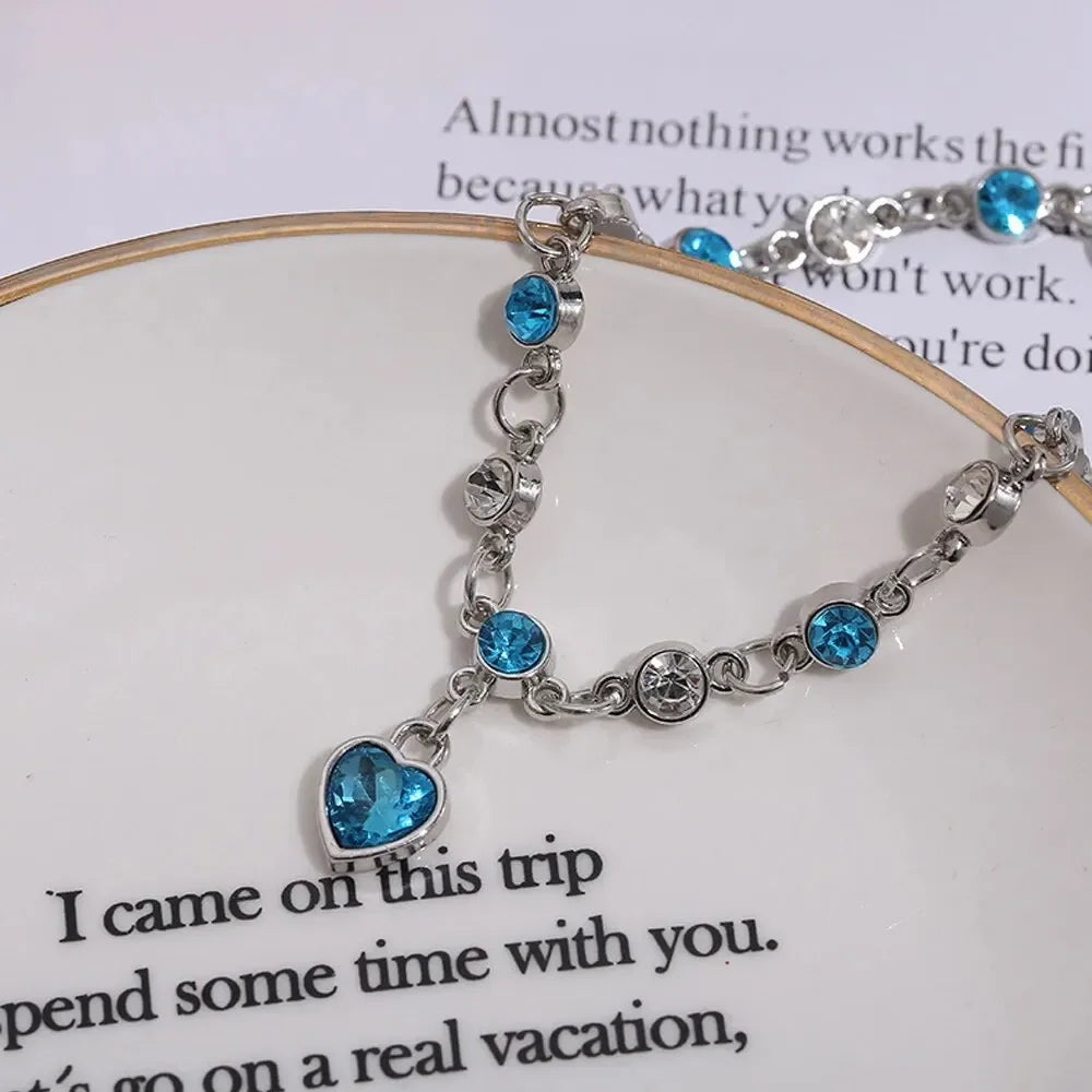 Silver Bracelet with Blue Crystal Heart - Romantic Gift