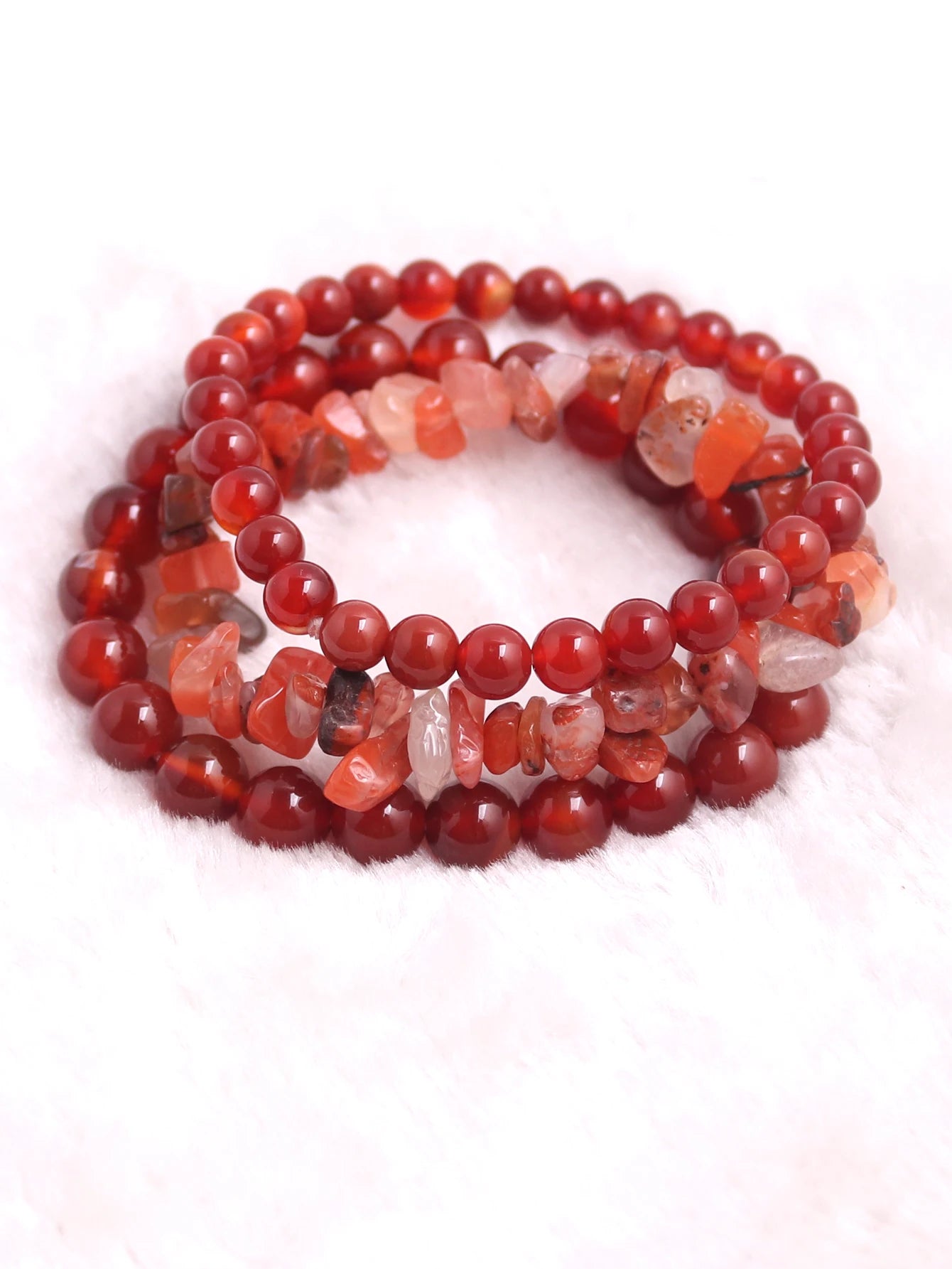 Carnelian Bracelet Set: Smooth & Chip Beads