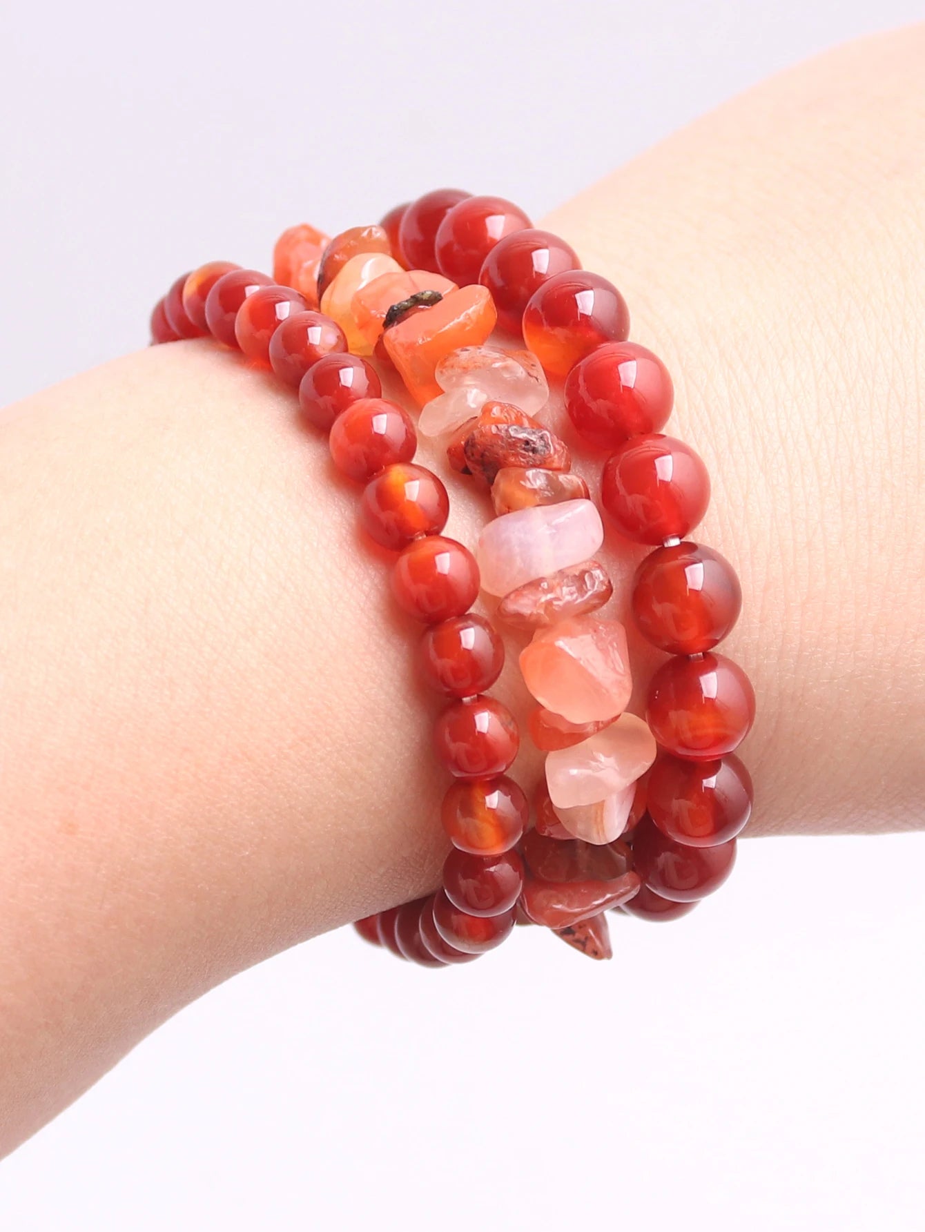 Carnelian Bracelet Set: Smooth & Chip Beads