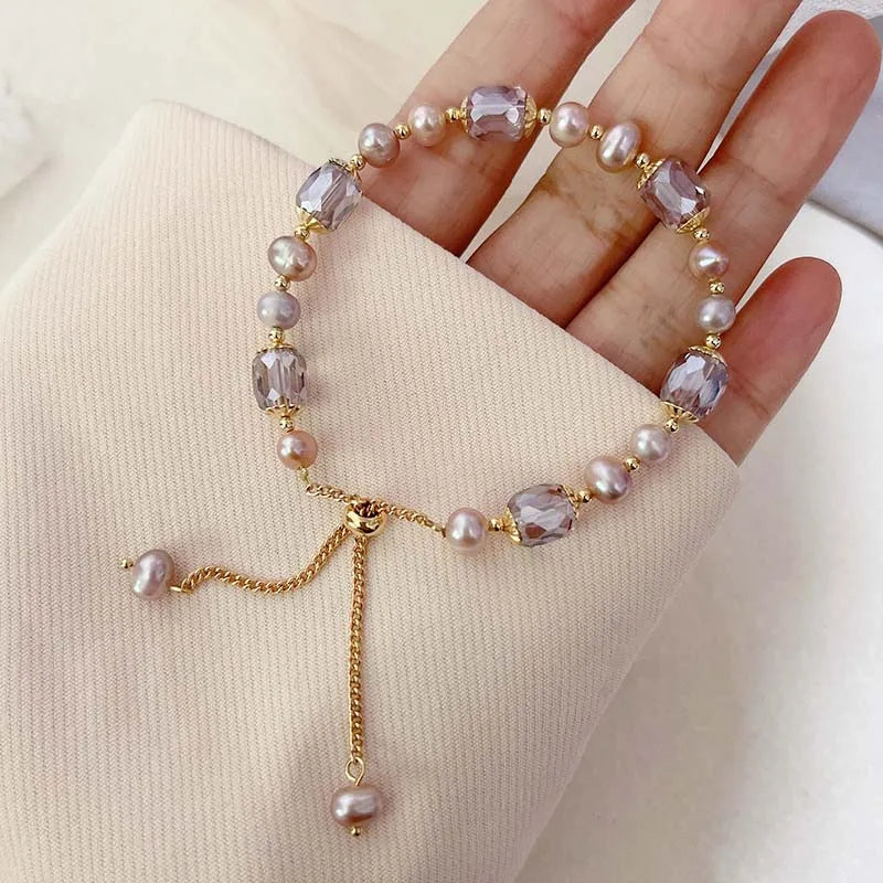 Pearl and Crystal Bracelet with Gold Tassel