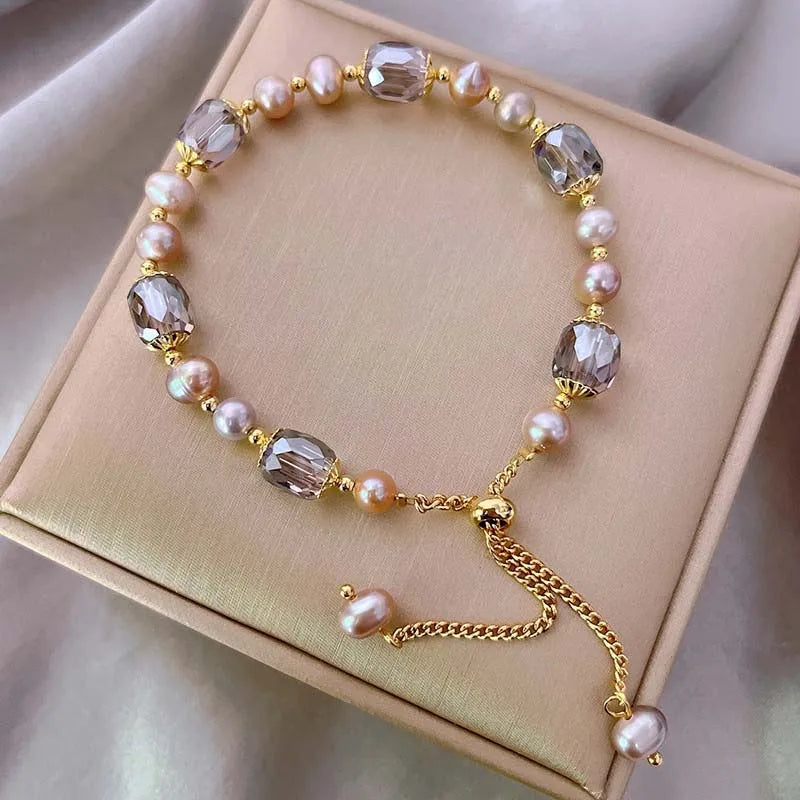 Pearl and Crystal Bracelet with Gold Tassel