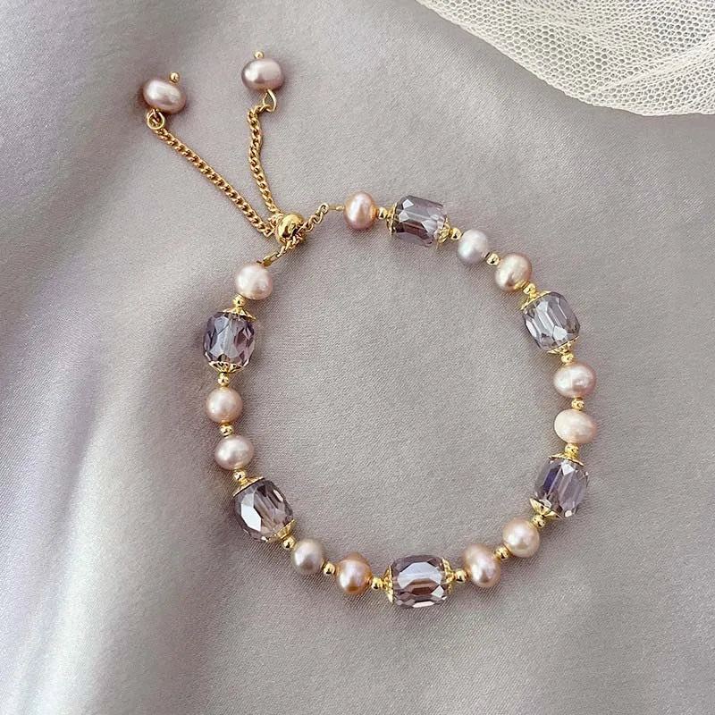 Pearl and Crystal Bracelet with Gold Tassel