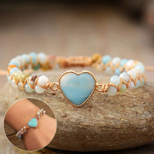 Handmade Heart Beaded Bracelet with Natural Stones | Boho Chic Style